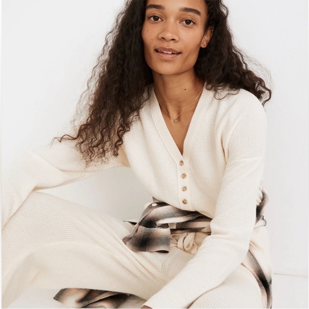 Madewell Asherton Waffle Henley Sweater Cream Coziest Knit